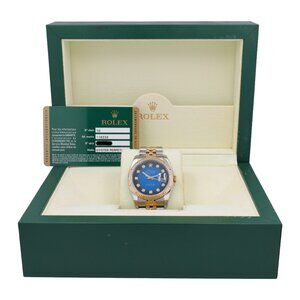 B&P Rolex Datejust  116233 36mm Blue Diamonds Dial Fluted Bezel Jubilee Band